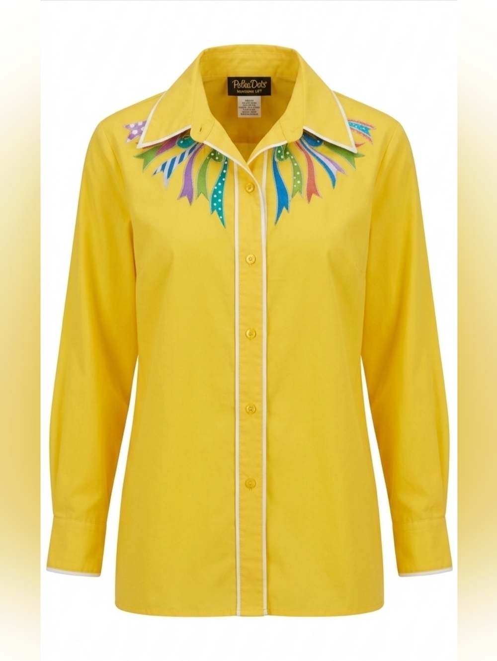 Bob Mackey Wearable Art Yellow Button Up Blouse Large Western Vintage Boho